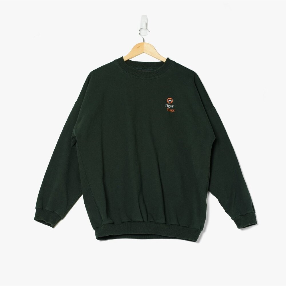 Vintage 90s Tiger Tugz Mens Large Sweatshirt Dark Green Made in Canada